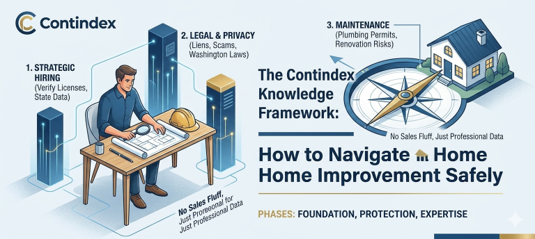 The Contindex Knowledge Framework: Home Improvement Guide showing three phases of renovation data.