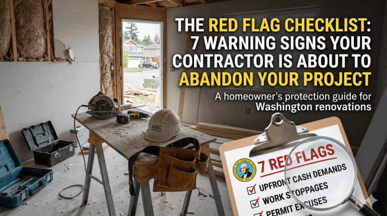 Homeowner inspection checklist showing red flags for contractor abandonment during a renovation project.